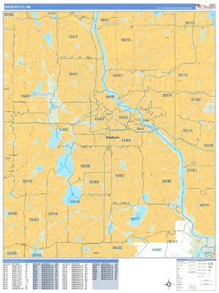 Minneapolis, MN Business Reference style ZIP Code wall map