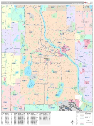 Minneapolis, MN Classic style ZIP Code wall map