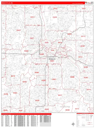 Minneapolis, MN RedLine style ZIP Code wall map