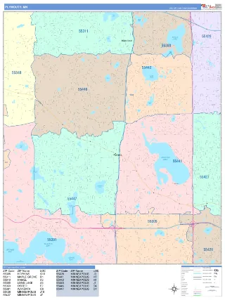 Plymouth, MN ColorCast style ZIP Code wall map