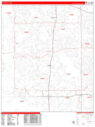 Plymouth, MN RedLine style ZIP Code wall map