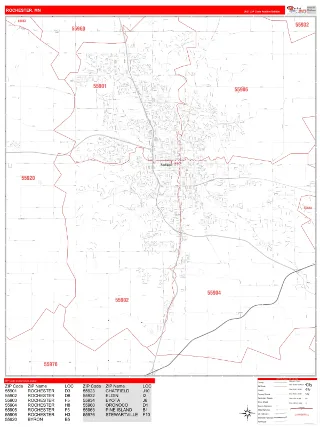 Rochester, MN RedLine style ZIP Code wall map