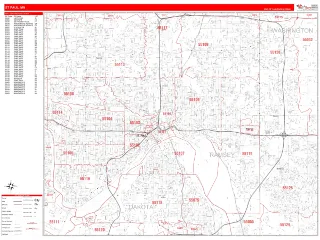 St Paul, MN RedLine style ZIP Code wall map