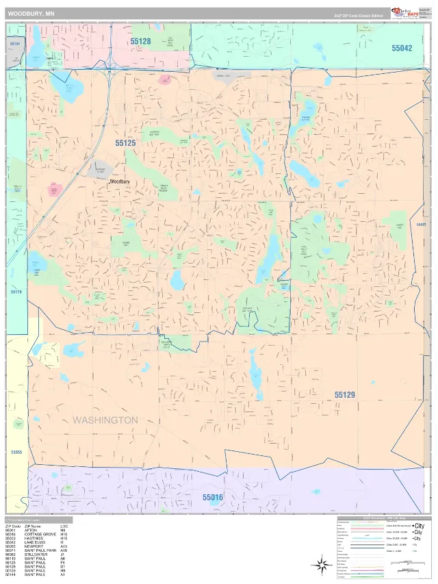 Woodbury, MN ZIP Code Wall Map, Classic style