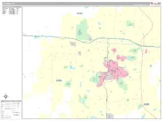 Columbia, MO Classic style ZIP Code wall map