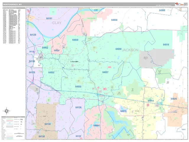 Independence, MO ZIP Code Wall Map, Classic style