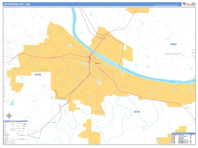 Jefferson City, MO ZIP Code Wall Map, Business Reference style