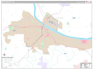 Jefferson City, MO Classic style ZIP Code wall map