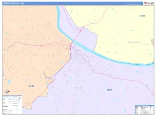 Jefferson City, MO ColorCast style ZIP Code wall map