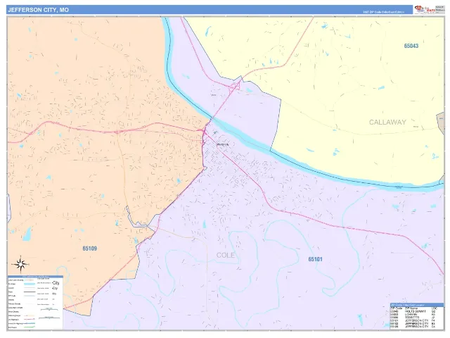Jefferson City, MO ZIP Code Wall Map, ColorCast style