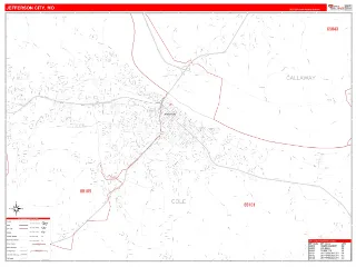 Jefferson City, MO RedLine style ZIP Code wall map