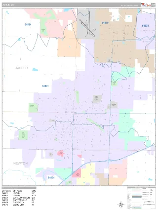 Joplin, MO Classic style ZIP Code wall map