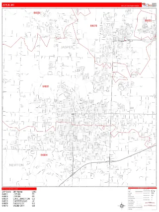 Joplin, MO RedLine style ZIP Code wall map
