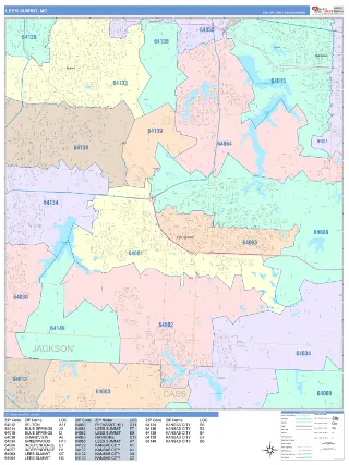 Lee's Summit, MO ColorCast style ZIP Code wall map