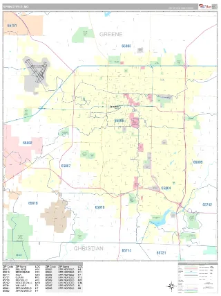 Springfield, MO Classic style ZIP Code wall map