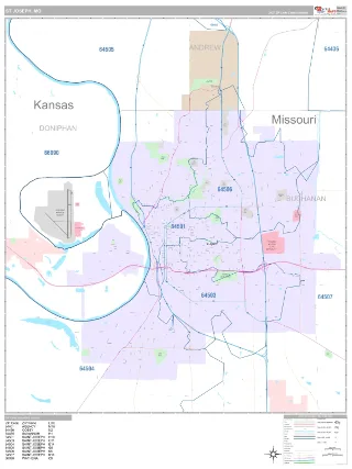 St Joseph, MO Classic style ZIP Code wall map