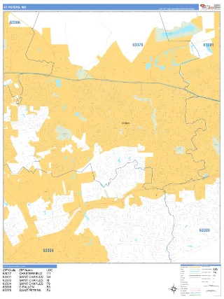 St. Peters, MO Business Reference style ZIP Code wall map