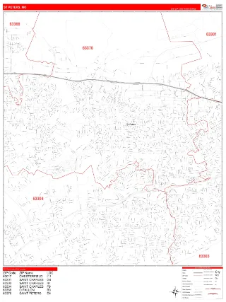 St. Peters, MO RedLine style ZIP Code wall map