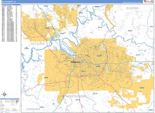 Montgomery, AL ZIP Code wall map in the Business Reference Style