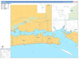 Biloxi, MS Business Reference style ZIP Code wall map