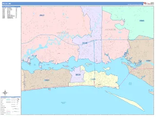 Biloxi, MS ColorCast style ZIP Code wall map