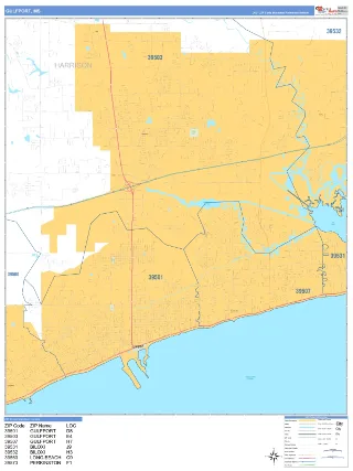 Gulfport, MS Business Reference style ZIP Code wall map