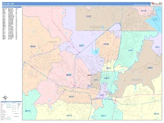 Jackson, MS ColorCast style ZIP Code wall map