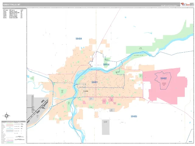 Great Falls, MT ZIP Code Wall Map, Classic style