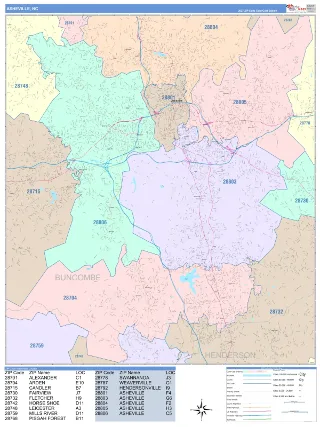 Asheville, NC ColorCast style ZIP Code wall map