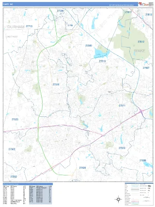 Cary, NC Business Reference style ZIP Code wall map