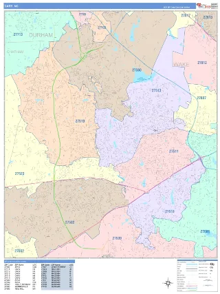 Cary, NC ColorCast style ZIP Code wall map