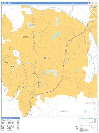 Chapel Hill, NC Business Reference style ZIP Code wall map