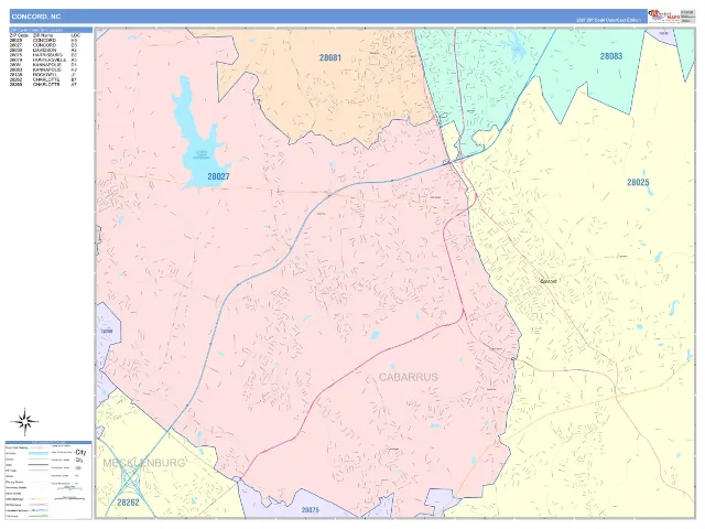 Concord, NC ZIP Code Wall Map, ColorCast style