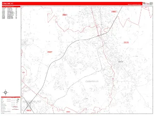 Concord, NC RedLine style ZIP Code wall map