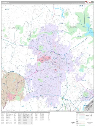 Durham, NC Classic style ZIP Code wall map