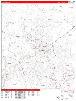 Durham, NC RedLine style ZIP Code wall map