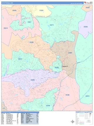 Fayetteville, NC ColorCast style ZIP Code wall map