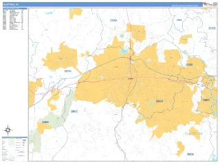 Gastonia, NC Business Reference style ZIP Code wall map