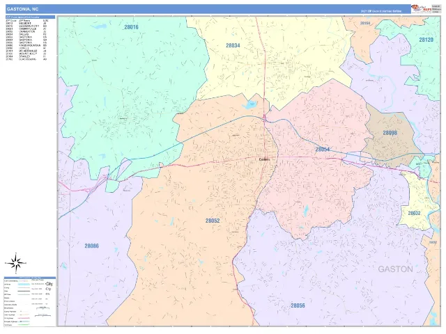 Gastonia, NC ZIP Code Wall Map, ColorCast style