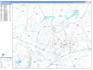 Greensboro, NC Business Reference style ZIP Code wall map