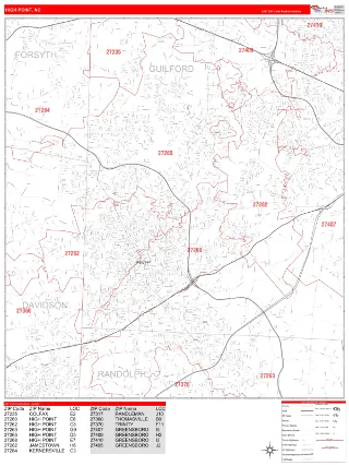 High Point, NC RedLine style ZIP Code wall map