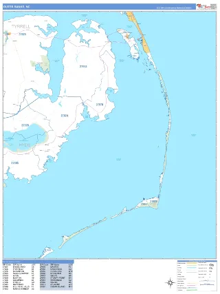Outer Banks, NC Business Reference style ZIP Code wall map