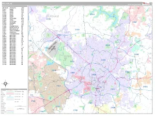 Raleigh, NC Classic style ZIP Code wall map