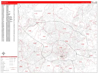 Raleigh, NC RedLine style ZIP Code wall map