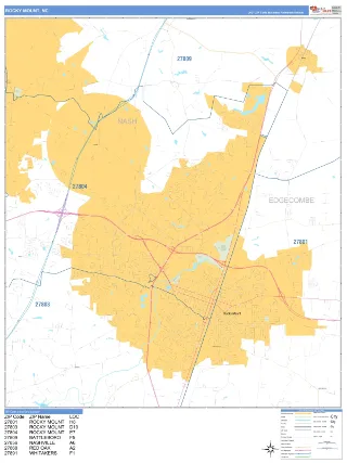 Rocky Mount, NC Business Reference style ZIP Code wall map