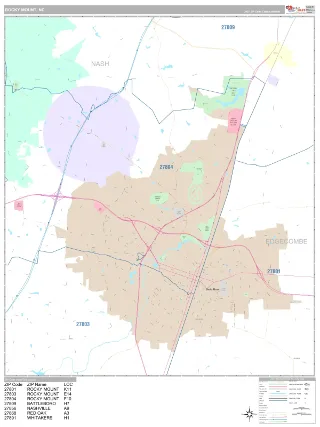 Rocky Mount, NC Classic style ZIP Code wall map