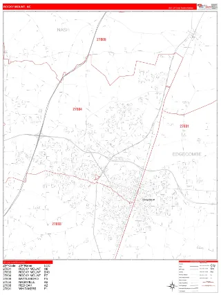 Rocky Mount, NC RedLine style ZIP Code wall map