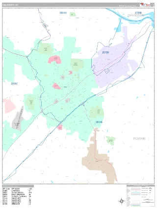 Salisbury, NC Classic style ZIP Code wall map
