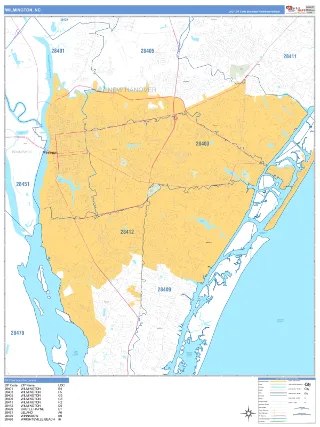 Wilmington, NC Business Reference style ZIP Code wall map