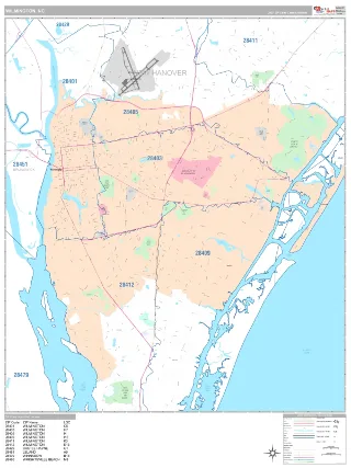 Wilmington, NC Classic style ZIP Code wall map